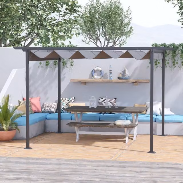 Outsunny Steel Pergola Gazebo Awning in Grey