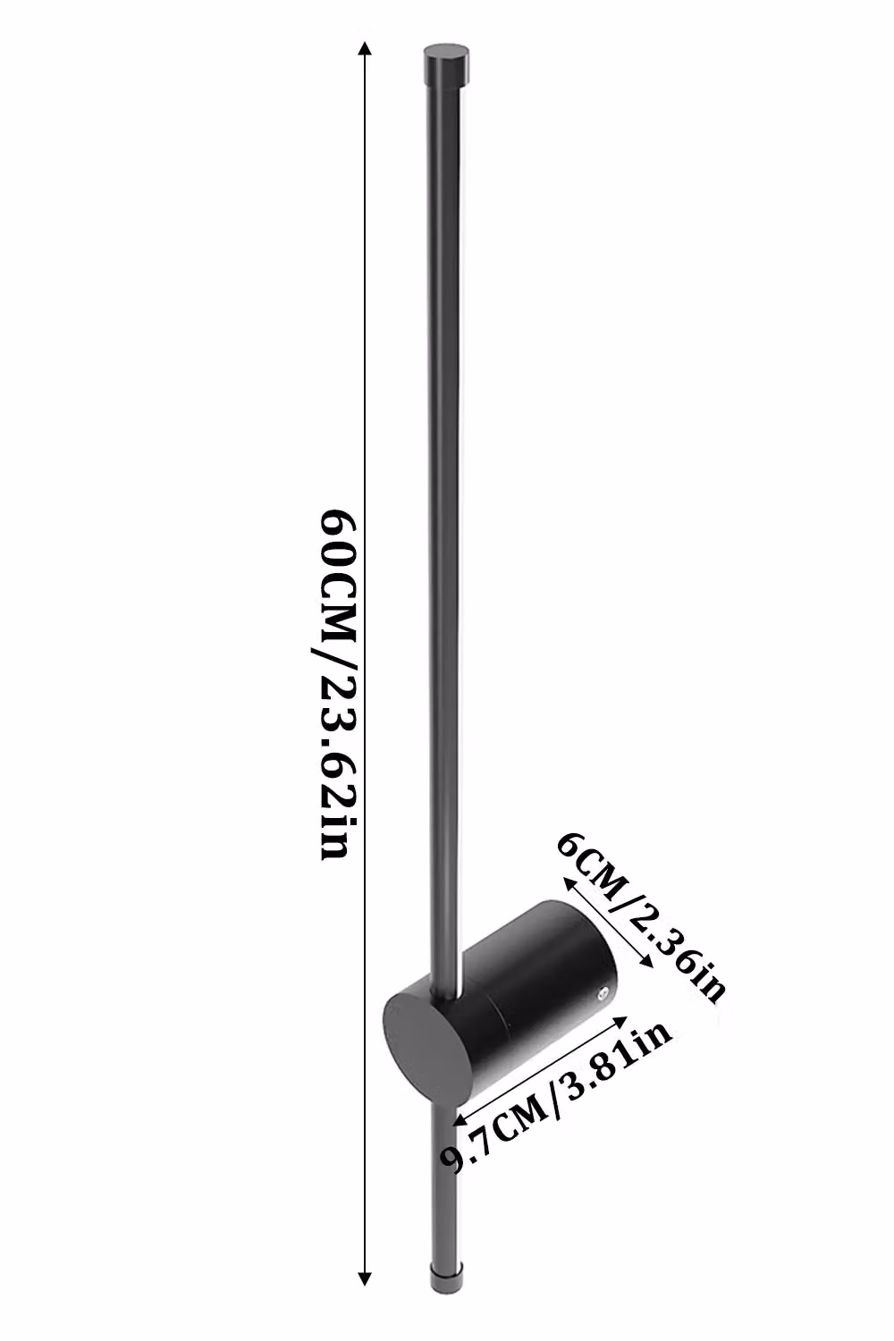 Living and Home 360 Degree Rotatable LED Straight Wall Light in Black, Warm White, 60 cm – 3