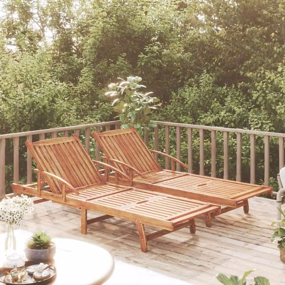 Berkfield Home Set of 2 Brown Acacia Wood Sun Loungers – 2