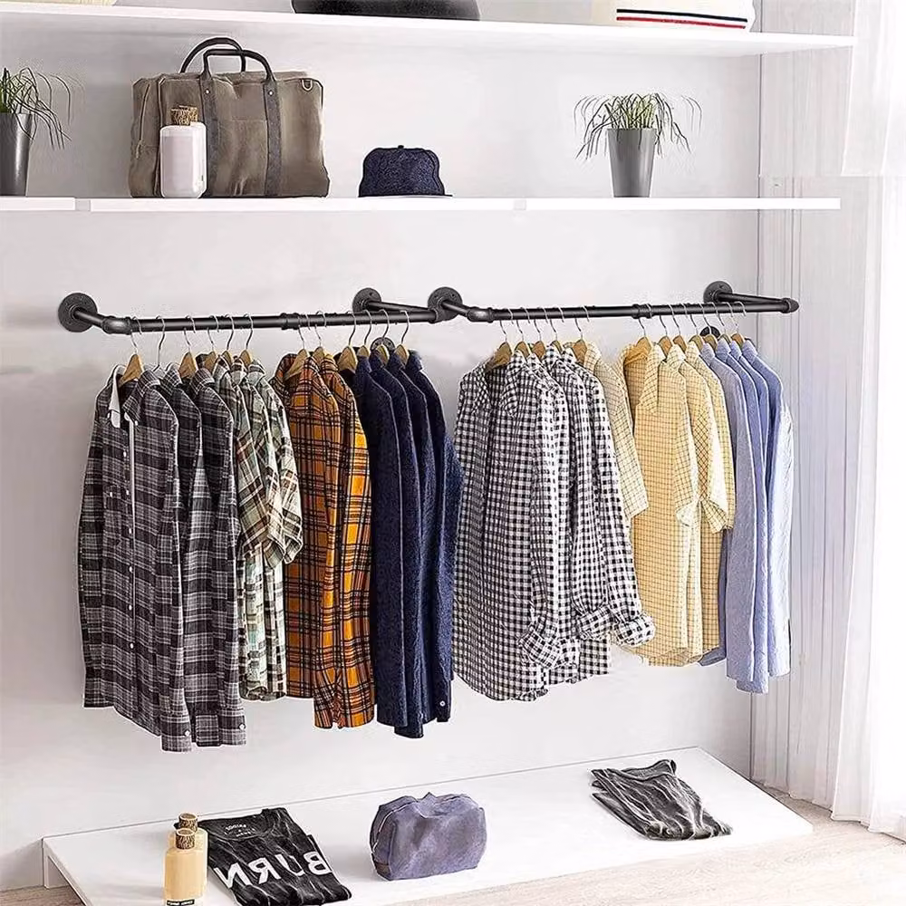 FLAVORA 2-Piece Detachable Wall Mount Metal Clothes Rail in Matt Black, Width: 50 cm – 5