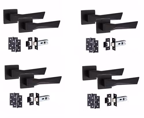 Golden Grace Aura Door Handles with Hinges and Latch in Matt Black