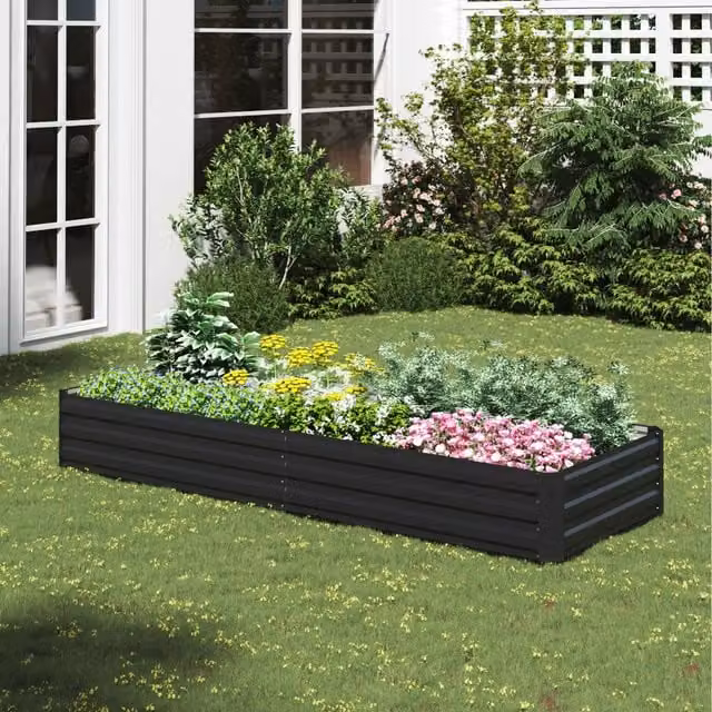 Lifeideas Black Galvanised Steel Metal Raised Bed