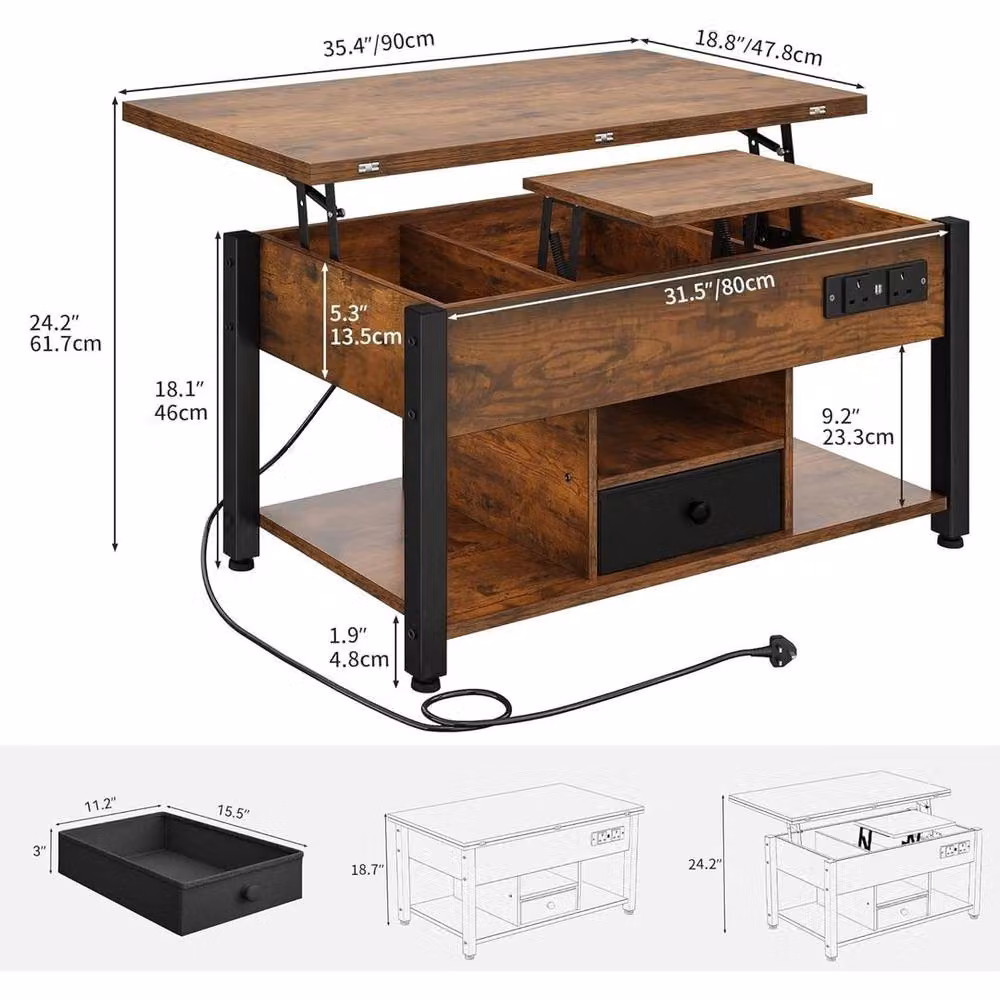 FORGEVIO Elegant Brown Folding Lift Top Coffee Table – 2