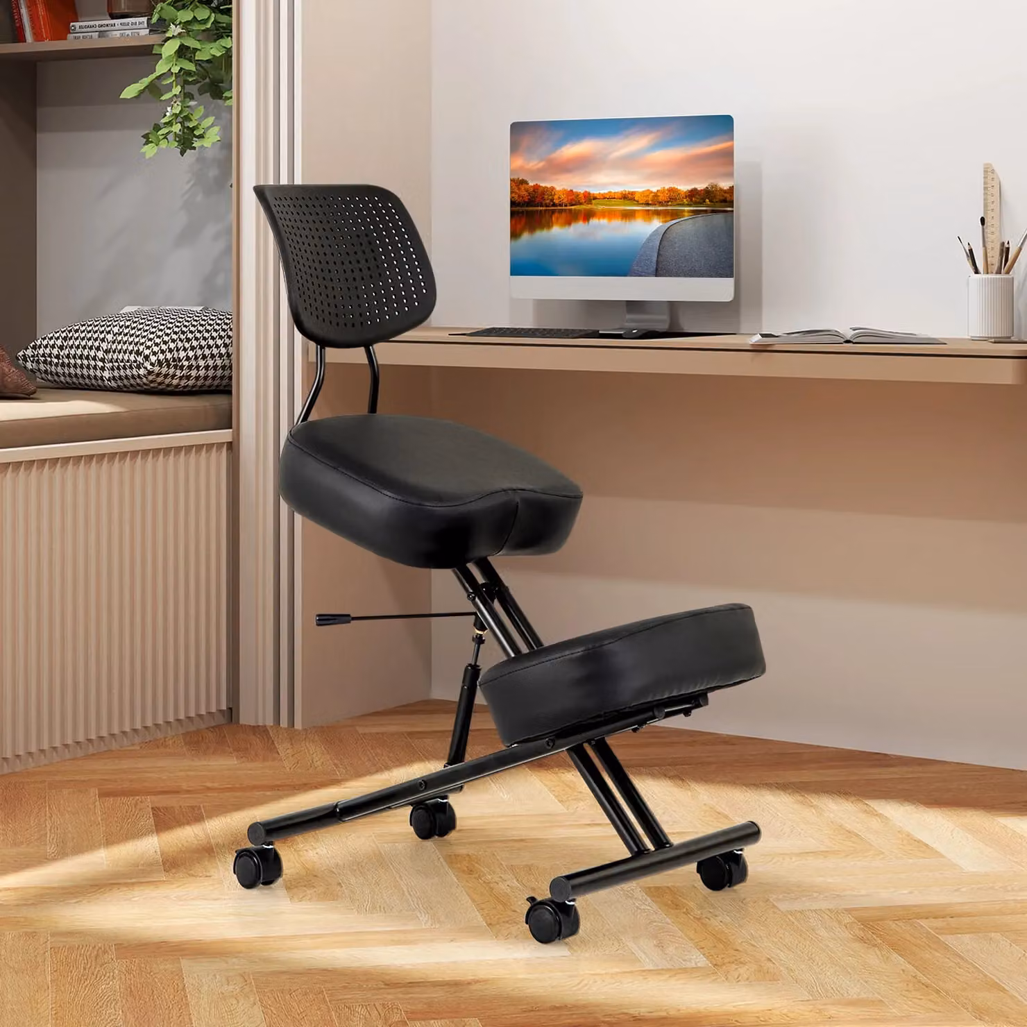 Costway Ergonomic Kneeling Chair with Back Support in Black – 6