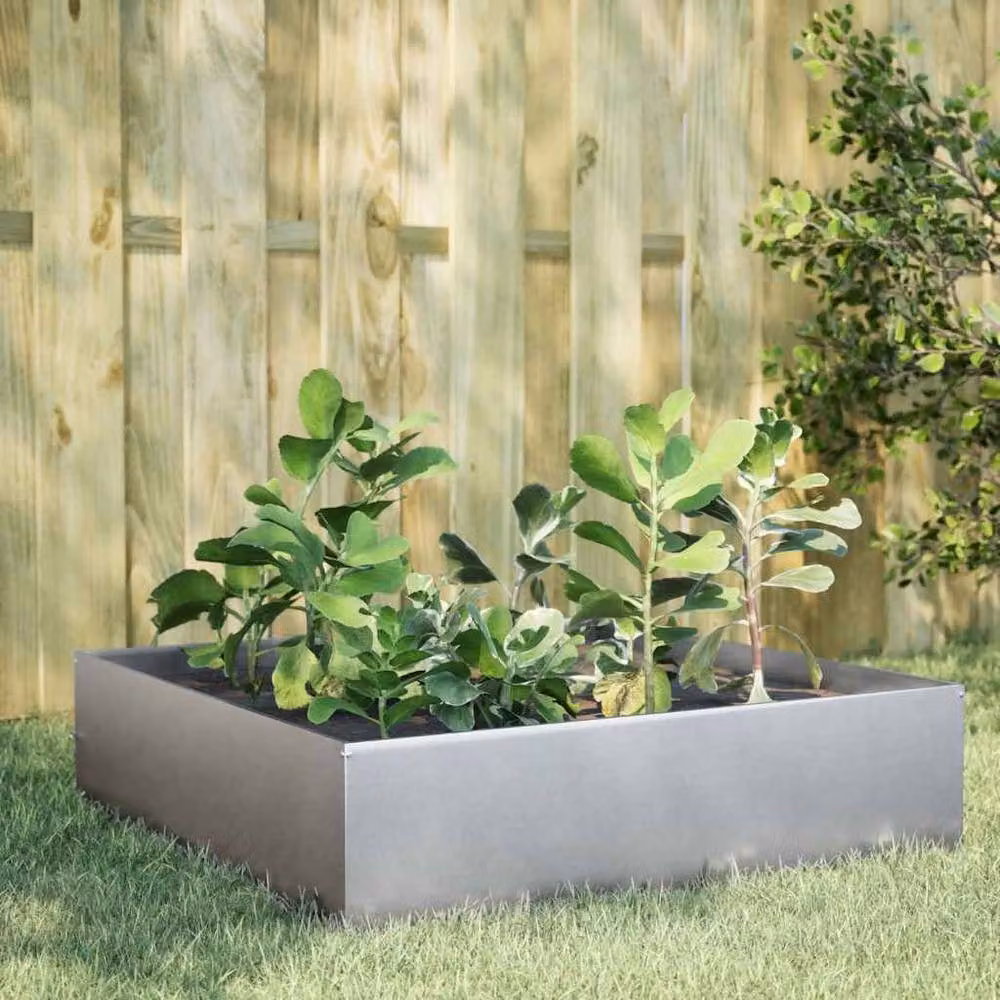 Berkfield Home Garden Galvanised Steel Raised Bed in Silver, W/D/H: 100 x 100 x 25 cm – 2