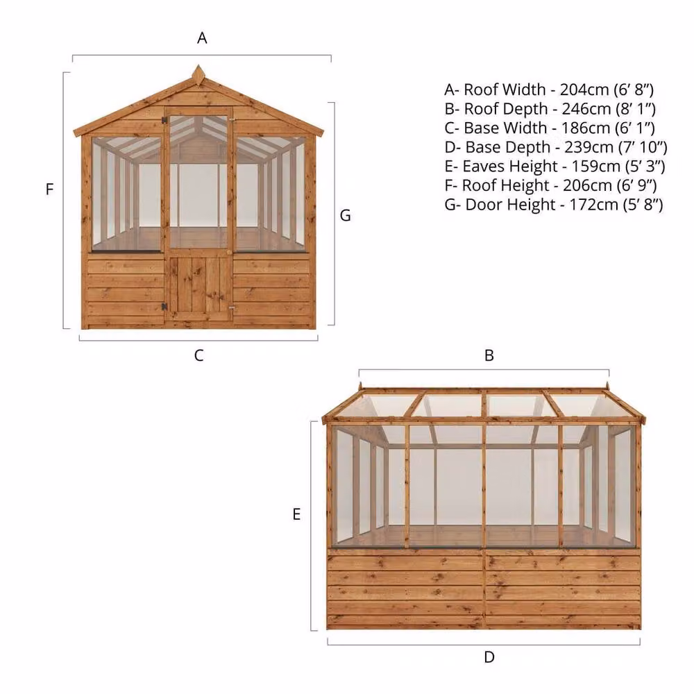 Mercia Traditional Greenhouse, Brown, W/D/H: 204.1 x 246 x 205.9 cm – 5