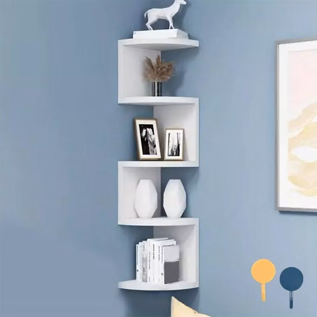 FORGEVIO White Wooden 5 Tier Corner Wall Mounted Display Shelves, W: 180 cm, H: 180 cm