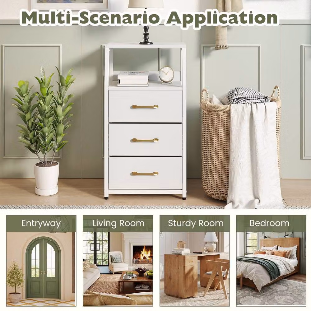 Costway 3-Drawer Vertical Storage Cabinet and Dresser with Detachable Drawers in White – 4