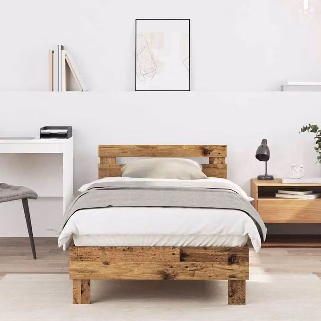 Berkfield Home Old Wood Bed Frame in Brown, Engineered Wood, W/D/H: 203 x 95 x 70 cm – 1