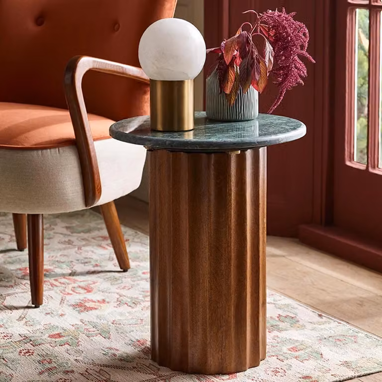 Atkin and Thyme Jude Fluted Marble Side Table in Green and Brown
