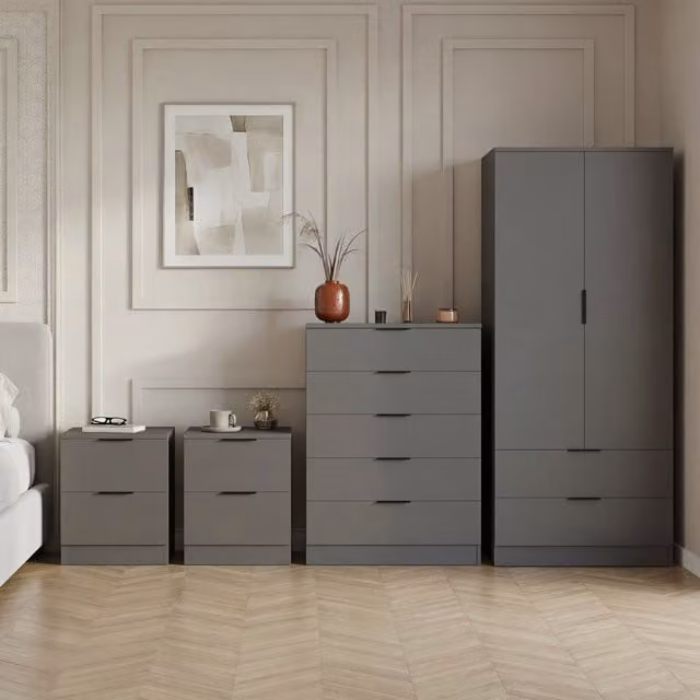Vida Designs Trega 4 Piece Modern Grey Bedroom Set in Engineered Wood