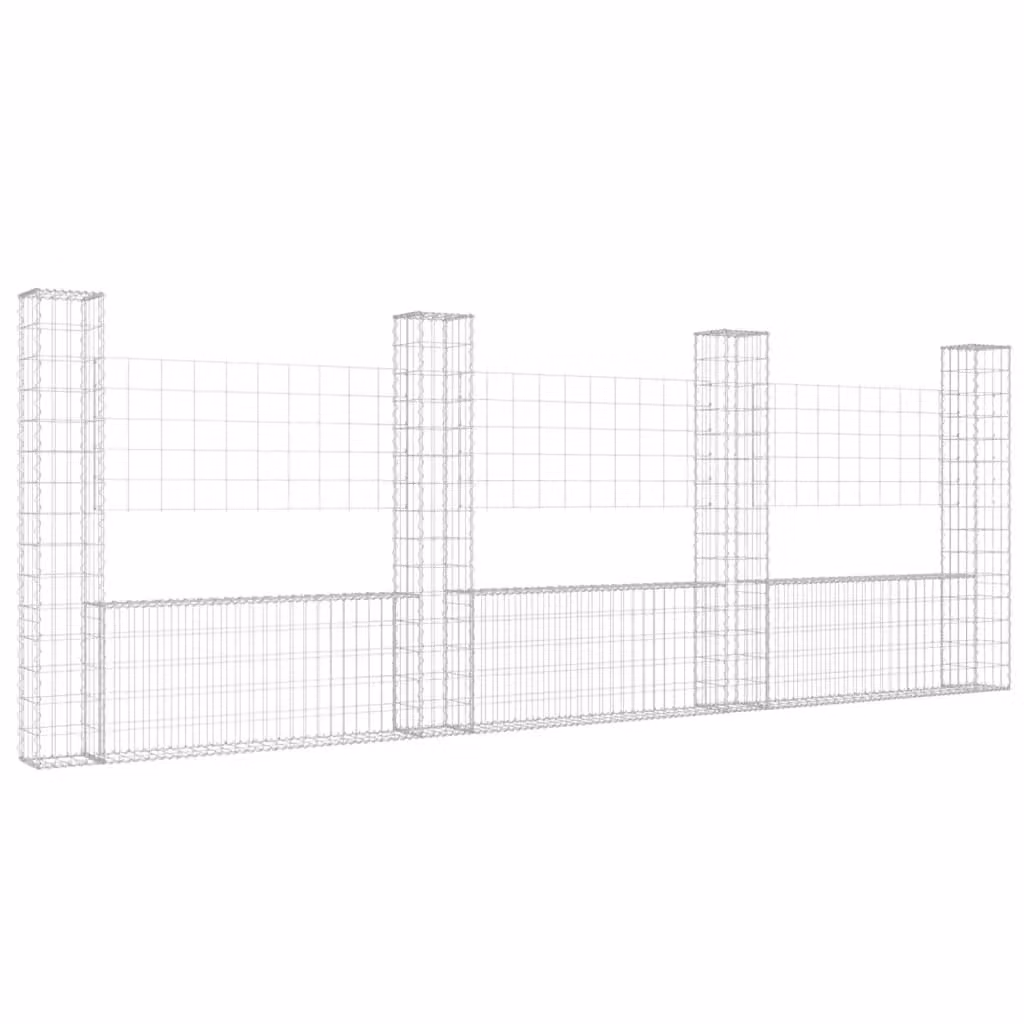 Berkfield Home U-shape Silver Steel Gabion Basket with 4 Posts, W/D/H: 380 x 20 x 150 cm – 2