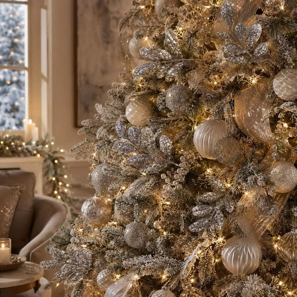 Shatchi Silver Glitter Walnut Leaf Christmas Tree Picks, 6 Pack, Height: 35 cm – 2