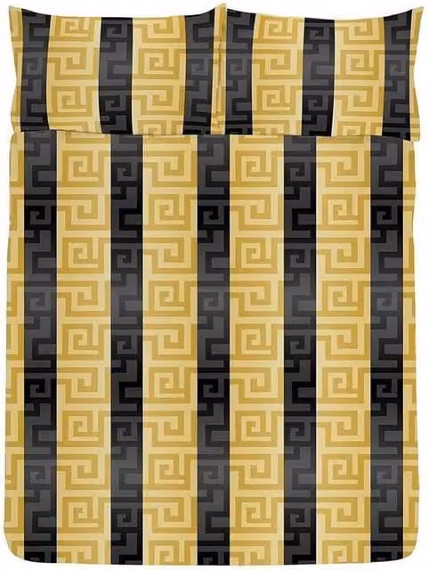 K Collection Athena Reversible Single Cotton Duvet Set with Pillowcase in Multicolour and Gold Graphic Design