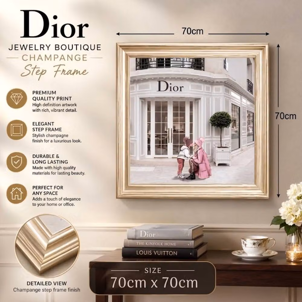 HOME LUXE INTERIOR Dior Jewelry Champagne Step Frame Wall Art in Beige, W/H: 70 x 70 cm – 5