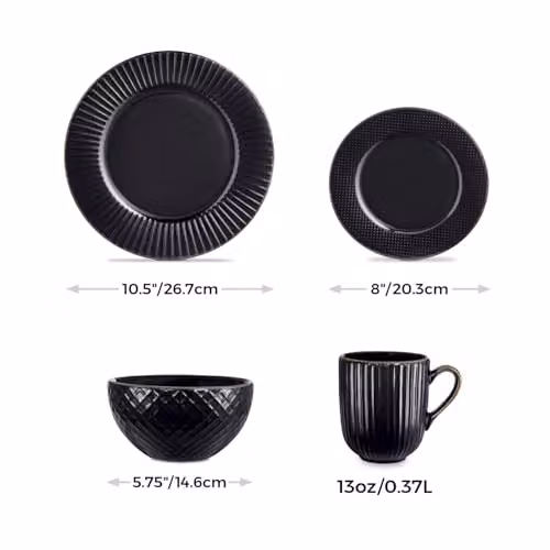 Tower Empire 16 Piece Geometric Stoneware Dinnerware Set in Black and Bronze – 5