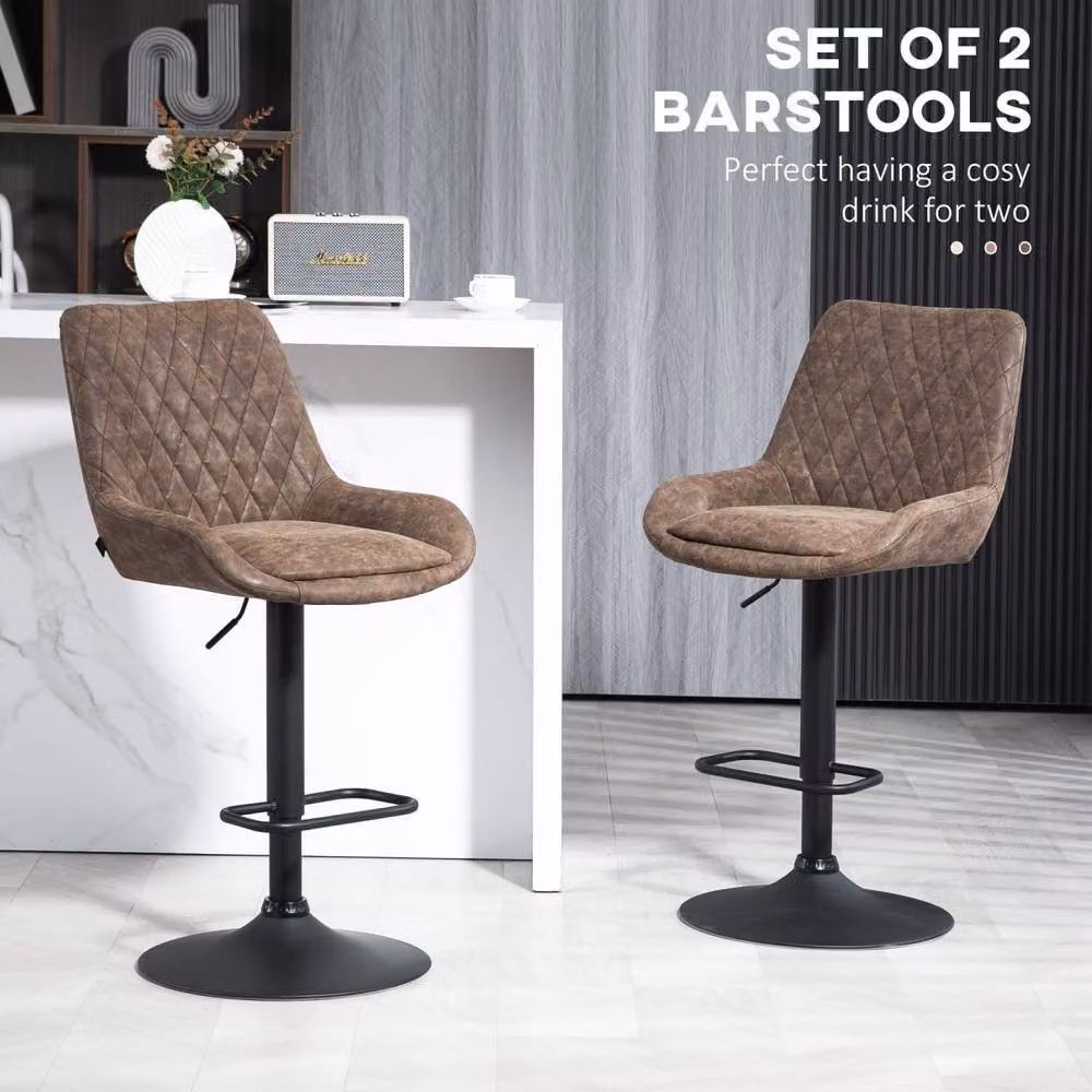 Wyld Haus Lenozzo Set of 2 Brown Faux Leather Bar Stools with Adjustable Gas Lift and 360 Degree Swivel – 5