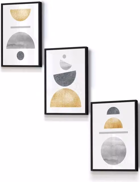 ARTZE Mid Century Abstract Geometric Framed Wall Art in Yellow, Grey and Black, W: 33 cm, H: 45 cm, D: 0.2 cm