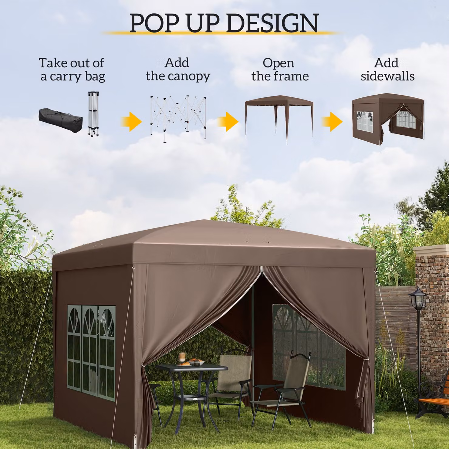 Outsunny Brown Steel Frame Gazebo with Water Resistant Canopy – 4