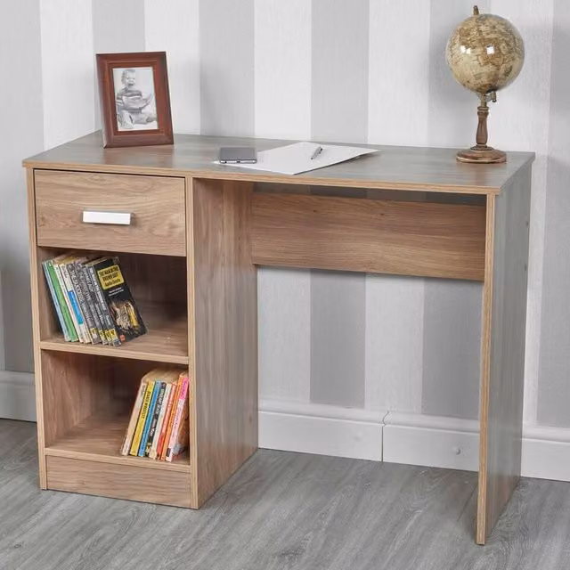URBNLIVING Modern Oak Wood Computer Desk in Brown