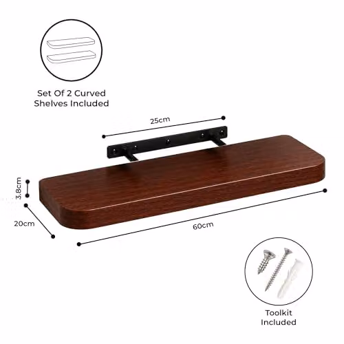 Innoteck Set of 2 Modern Straight Floating Wall Shelves in Walnut – 3