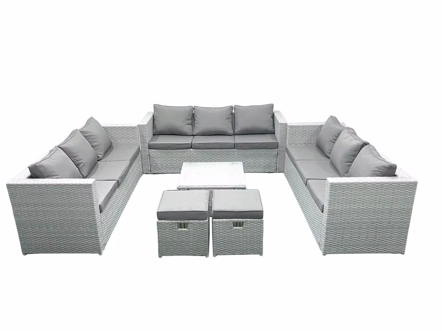 Fimous 11 Seater Rattan Garden Furniture Set in Grey with U-Shape Sofa, Ottomans and Coffee Table – 2