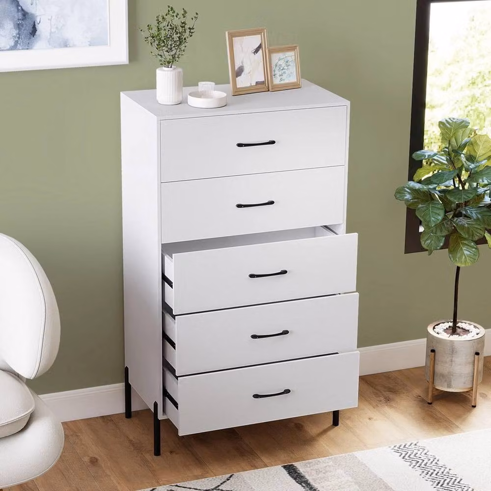 FORGEVIO Modern Tall Chest of Drawers with Metal Legs and Handles, White – 2