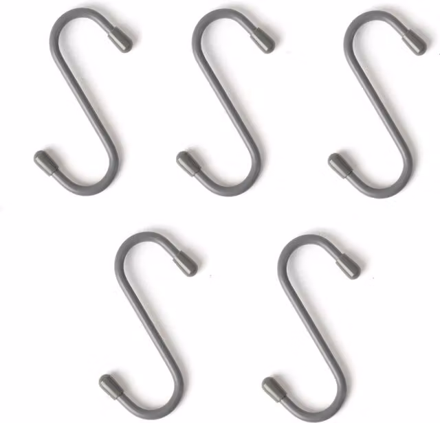 LIVIVO 5-Piece Grey Metal Hanging Storage S Hooks for Rails and Organisers – 1
