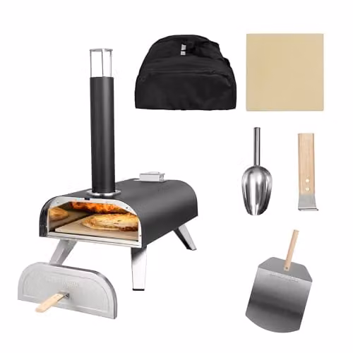 George Foreman Portable Wood Pellet Pizza Oven and Smoker in Black with Paddle and Carry Bag
