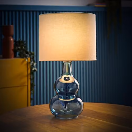 ValueLights Aida Blue and Green Bubble Glass Table Lamp with LED Bulb and Fabric Shade – 2