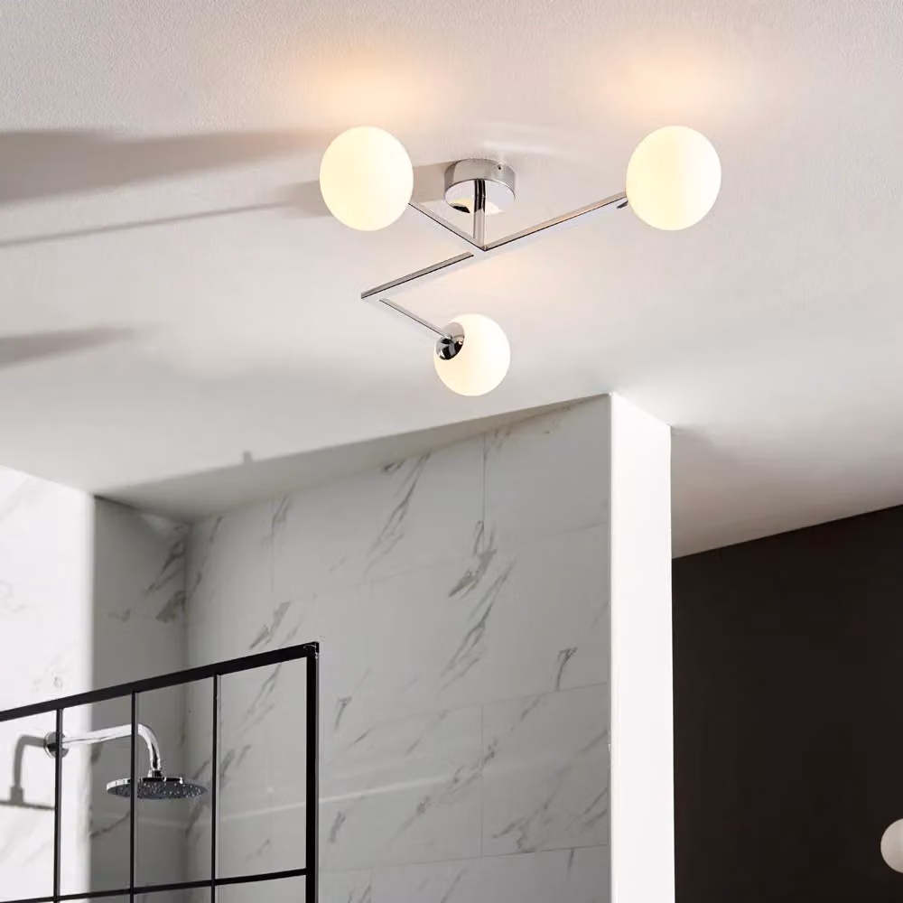 Loops Polished Chrome Semi Flush Bathroom Ceiling Light with Transparent Glass Shade, 3 Bulb – 2