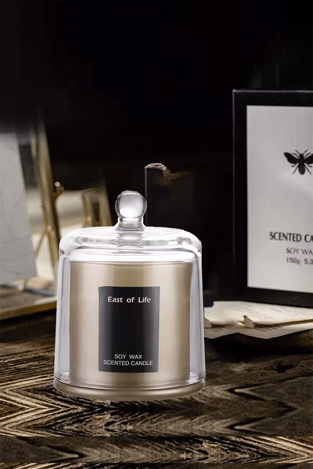 Living and Home Lychee and White Tea Scented Soy Wax Bell Jar Candle in Grey – 2