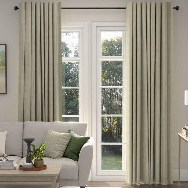 ANTE DECOR Latham Made To Measure Blackout Eyelet Curtains in Green and Beige Striped Cotton