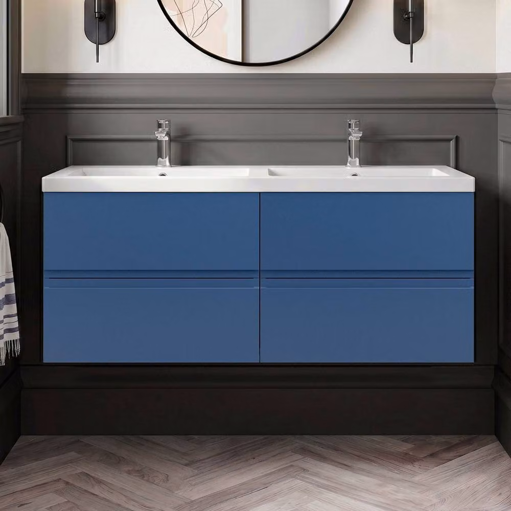 Balterley Mavesyn 4 Drawer Wall Hung Vanity Basin Unit, Blue, Width: 120 cm – 2