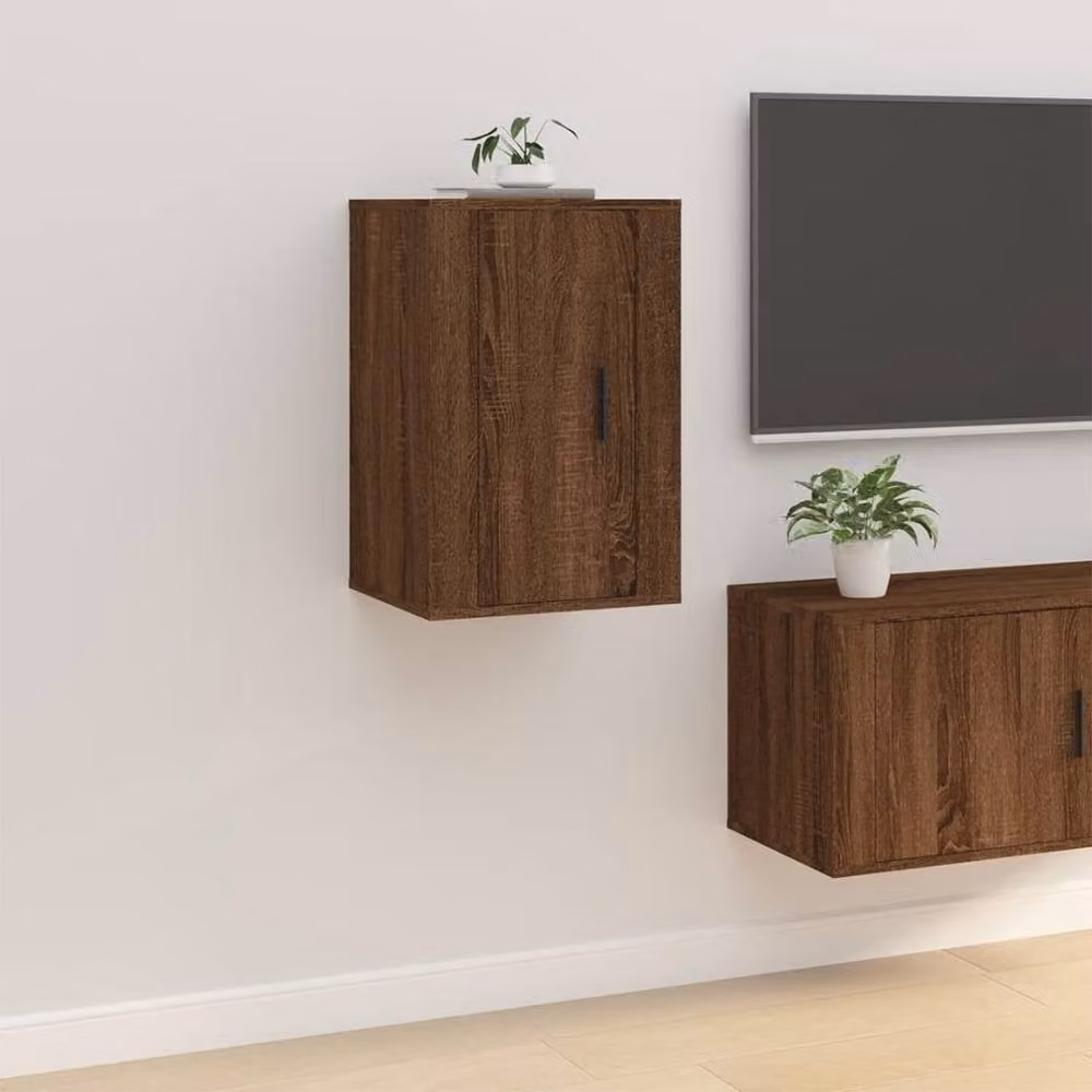 Berkfield Home Set of 2 Wall Mounted TV Cabinets in Brown Oak, W: 40 cm, D: 34.5 cm, H: 60 cm – 4