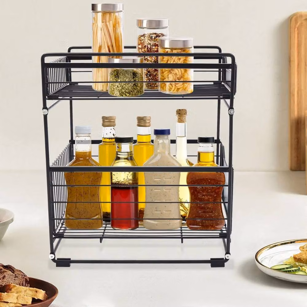 Havendro 2 Tier Black Metal and Plastic Kitchen Storage Rack Organizer – 3