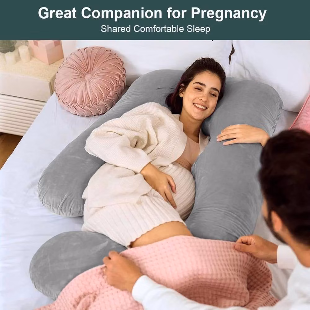 NESTLUNE G-Shaped Full Body Pregnancy Pillow, Light Grey, W: 150 cm, H: 98 cm – 6