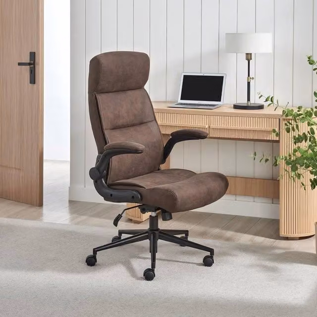 FurnitureboxUK Greer Brown Faux Leather Executive Swivel Office Chair