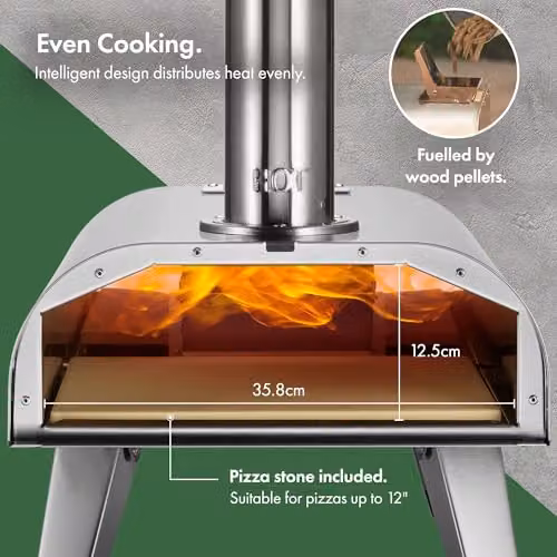 VonHaus Portable Pellet Outdoor Pizza Oven in Silver with Stainless Steel and Stone – 4