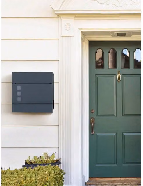 SONGMICS Lockable Wall-Mounted Stainless Steel Letterbox in Grey