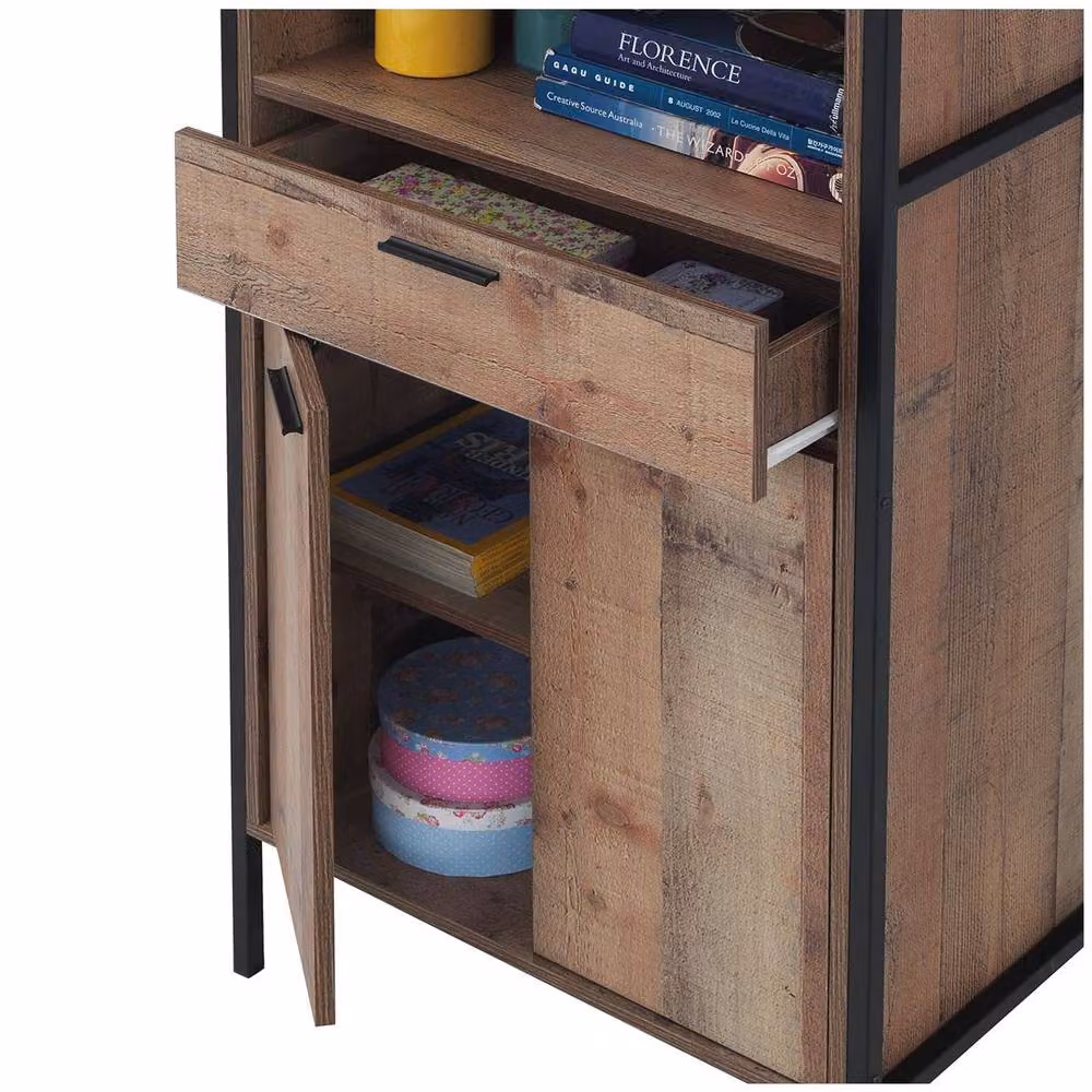 Timber Art Design Stretton Industrial Oak Tall Kitchen Pantry Sideboard Cabinet, Brown, H: 180 cm, W: 64 cm, D: 40 cm – 3