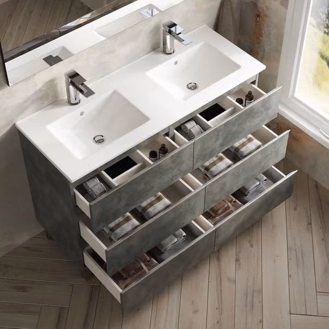 Banyetti Vatilla Floorstanding Vanity Unit with Lira Basin in Cemento Grey, W/D/H: 120 x 45 x 45 cm – 1