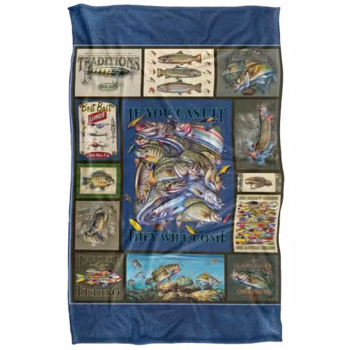 JQ Licensing Fishing Silky Touch Super Soft Fleece Throw Blanket, Blue Multicolour, W: 91 cm, D: 147 cm – 1