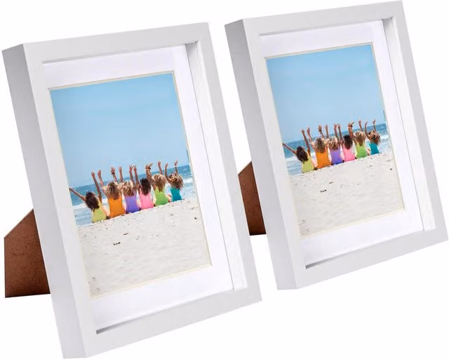 Nicola Spring Pack of 2 White 3D Box Photo Frames with 5x7 inch Mount, W: 20.32 cm, H: 25.4 cm