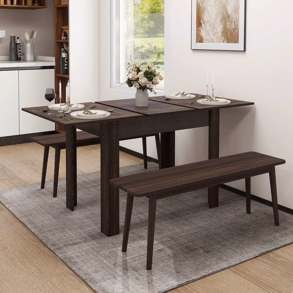 KORVIXA Brown Wooden Extendable Square Dining Table, W/D/H: 100 x 100 x 75 cm – 3