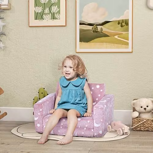 AIYAPLAY 2 in 1 Kids Sofa Bed and Toddler Armchair, Pink, W: 105.0 cm, D: 59.0 cm, H: 30.5 cm – 2