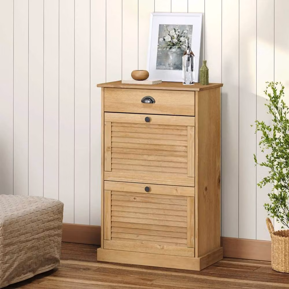 Berkfield Home VIGO Rustic Shoe Cabinet in Brown Waxed Solid Pine, W/D/H: 60 x 35 x 96 cm – 2