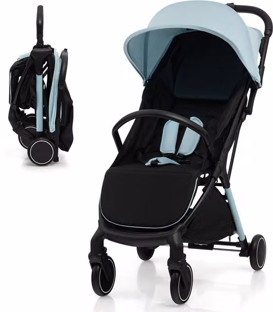 Costway Blue One-Hand Fold Baby Stroller Buggy with Aluminium and Textile Frame