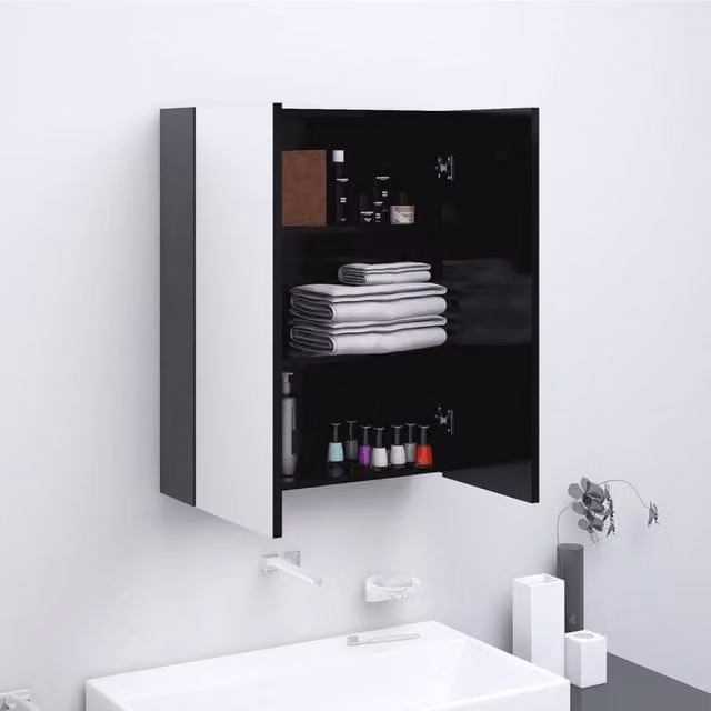 Berkfield Home Modern Bathroom Mirror Cabinet in Anthracite Black, W/D/H: 60 x 15 x 75 cm