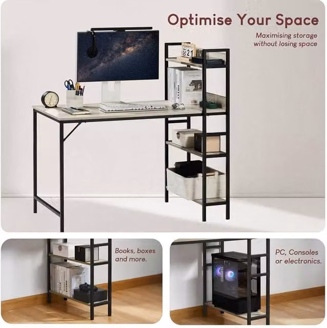 SPETLEK Computer Desk with 3 Shelves for Home Office in Grey and Natural